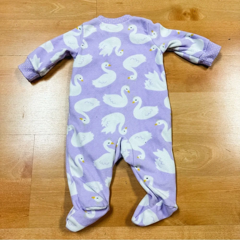 Carters Light Purple Swan Graphic Fleece Two-Way Zip Footie Pajamas 3M